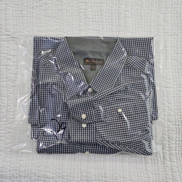 Ben Sherman Shirt Men's Large 16 32-33 Grey Check Long Sleeve Button Up EUC LN - Picture 15 of 15
